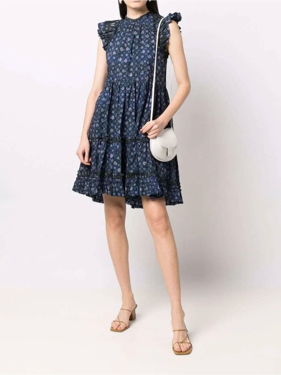 Ulla Johnson Dresses & Skirts - Ulla Johnson Blue Floral Ruffle Midi Dress Size 4 Boho Cotton EUC Cottagecore